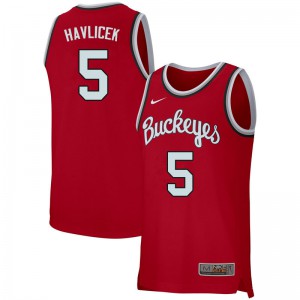 Men's Ohio State #5 John Havlicek Retro Scarlet Basketball Jerseys 338450-414