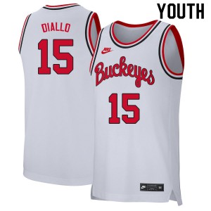 Youth Ohio State Buckeyes #15 Ibrahima Diallo Retro White NCAA Jerseys 542469-423
