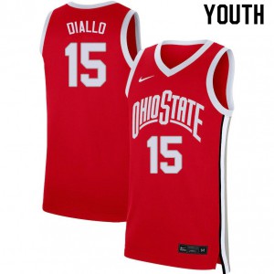 Youth OSU Buckeyes #15 Ibrahima Diallo Scarlet Embroidery Jersey 749037-505