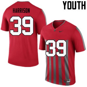 Youth OSU Buckeyes #39 Malik Harrison Throwback Game Stitch Jerseys 841892-107